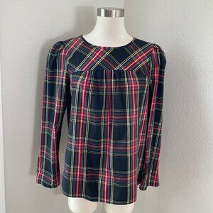 J Crew Womens Small Tartan Plaid Blouse Organic Cotton Long Sleeve Poplin Shirt